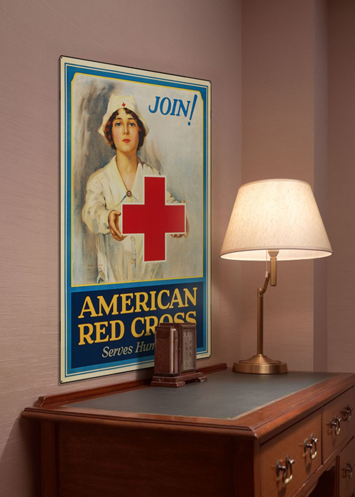 WWI Poster Art Decor Red Cross Serves Humanity Steel Metal Vintage Image Wall Decor Art DISPLAY 1